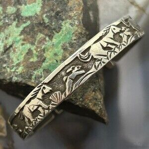 Lloyd Becenti Native American Sterling Horses in The Wild Storyteller Bracelet